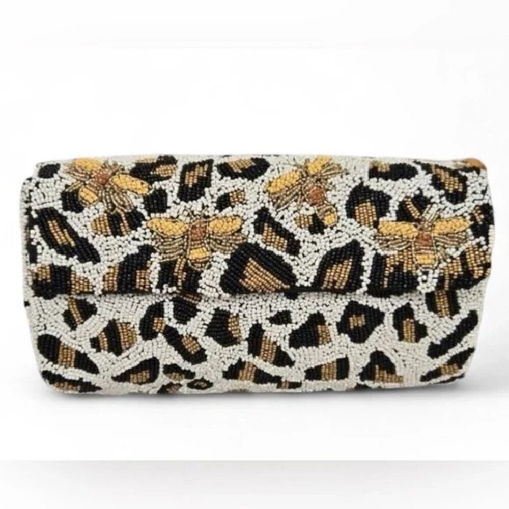 Viral Beaded Leopard Print Bee Crossbody Bag Chain Strap India NWT